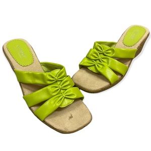 Liz Claiborne	- Faux Leather - Light Green - Open Toe Sandal Wedge - Size 7.5